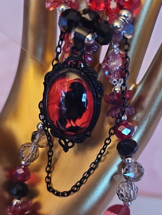no brand Accessories - CHARMS: Black Raven Pendant Phone Charm - Red and Black